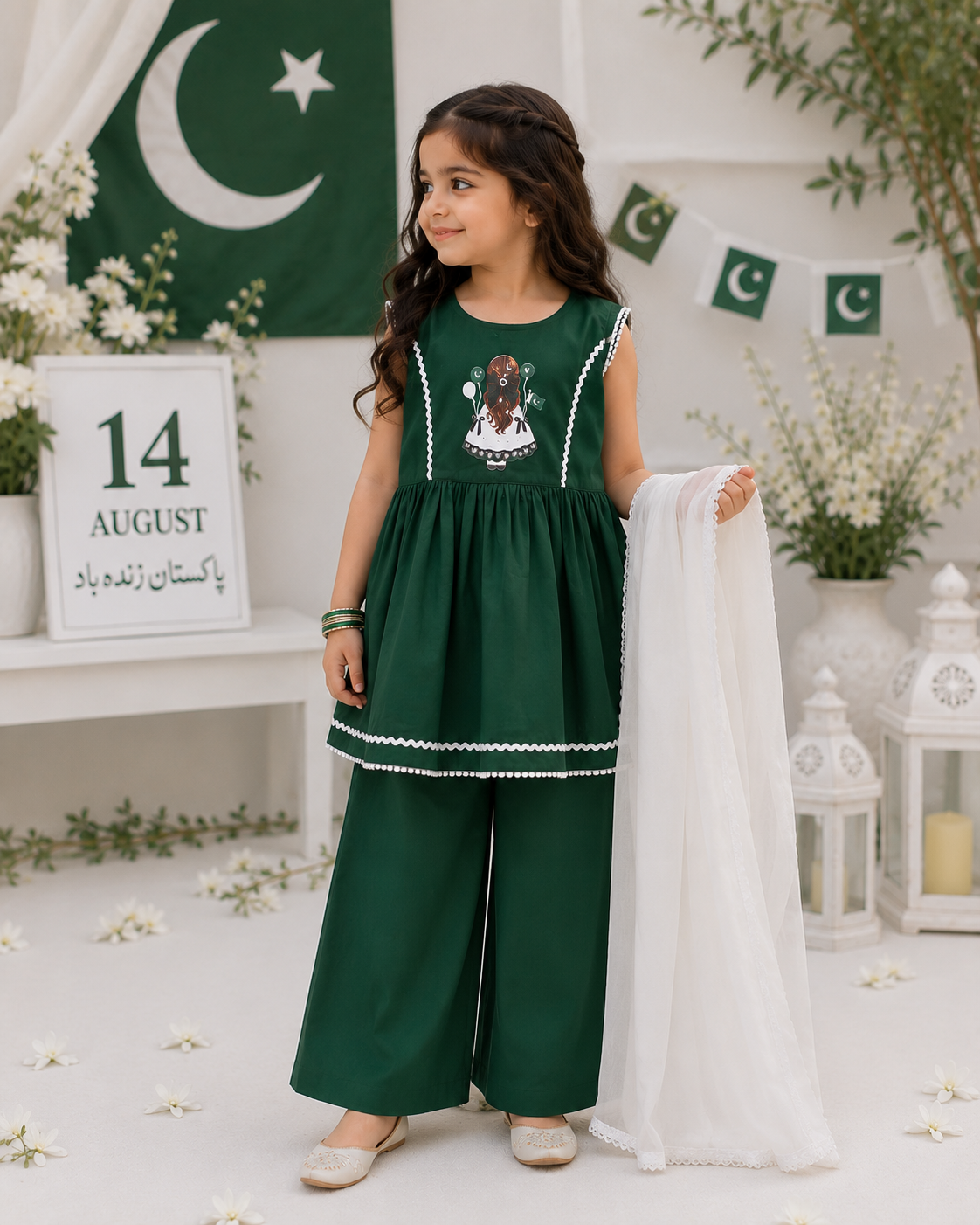 Azadi Green doll frock