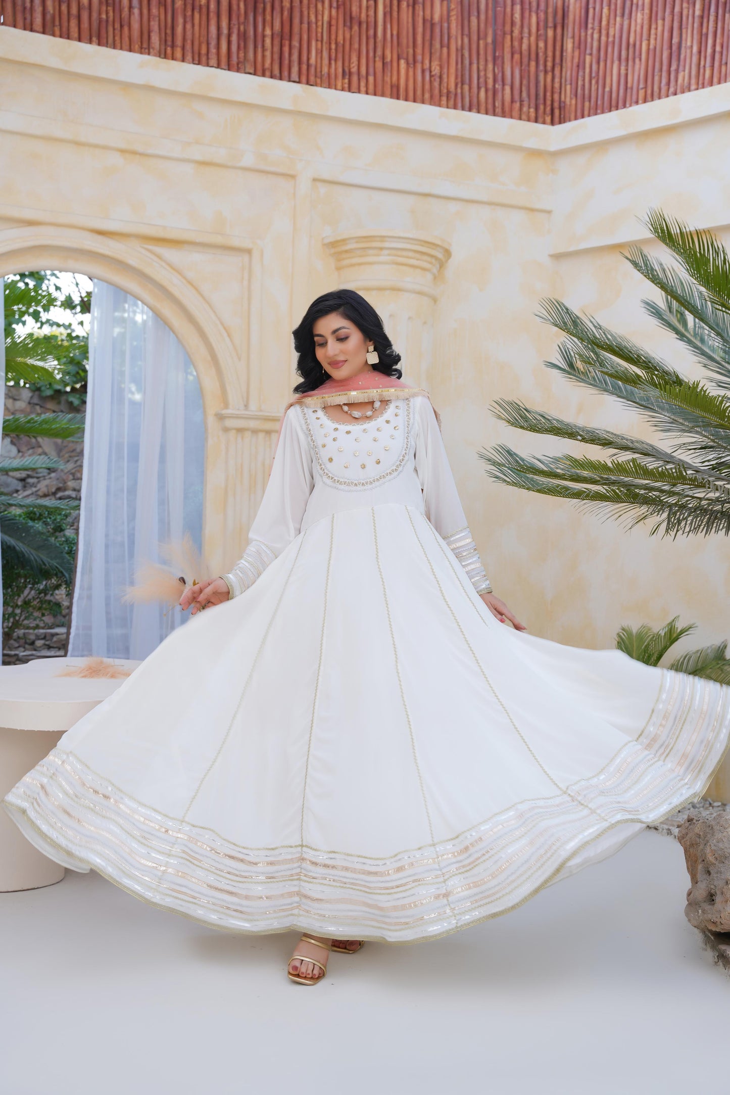 White Anarkali frock