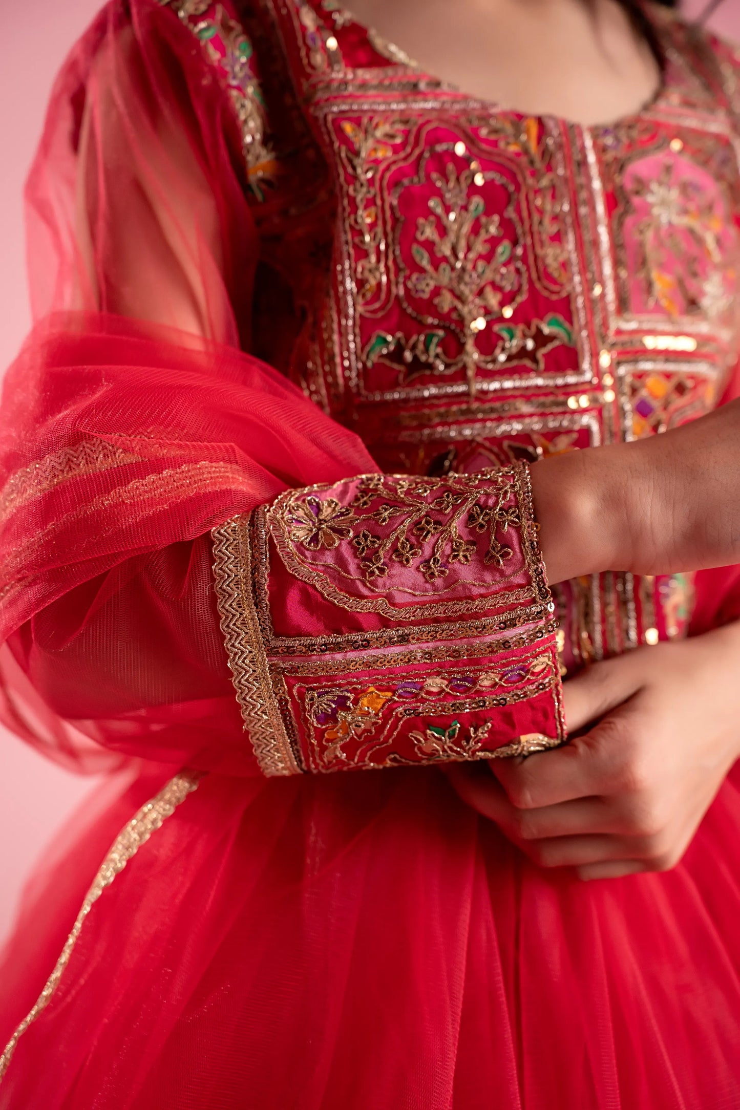Rosy Red Embroidered Flared Gown
