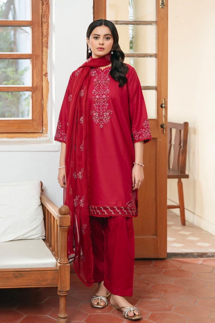 Elegant Embroidered Lawn 3-Piece Suit With Chiffon Dupatta