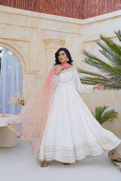 White Anarkali frock
