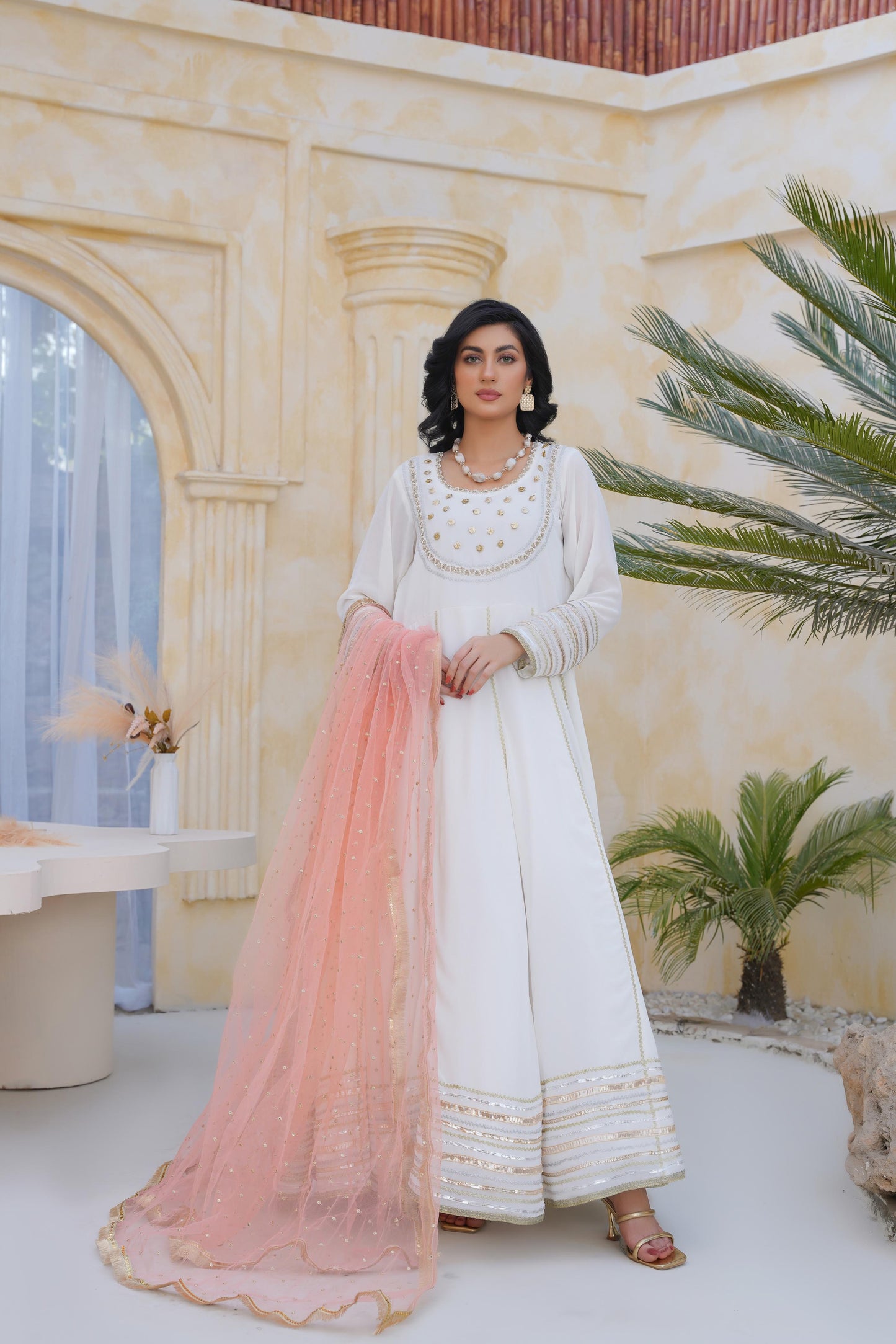 White Anarkali frock