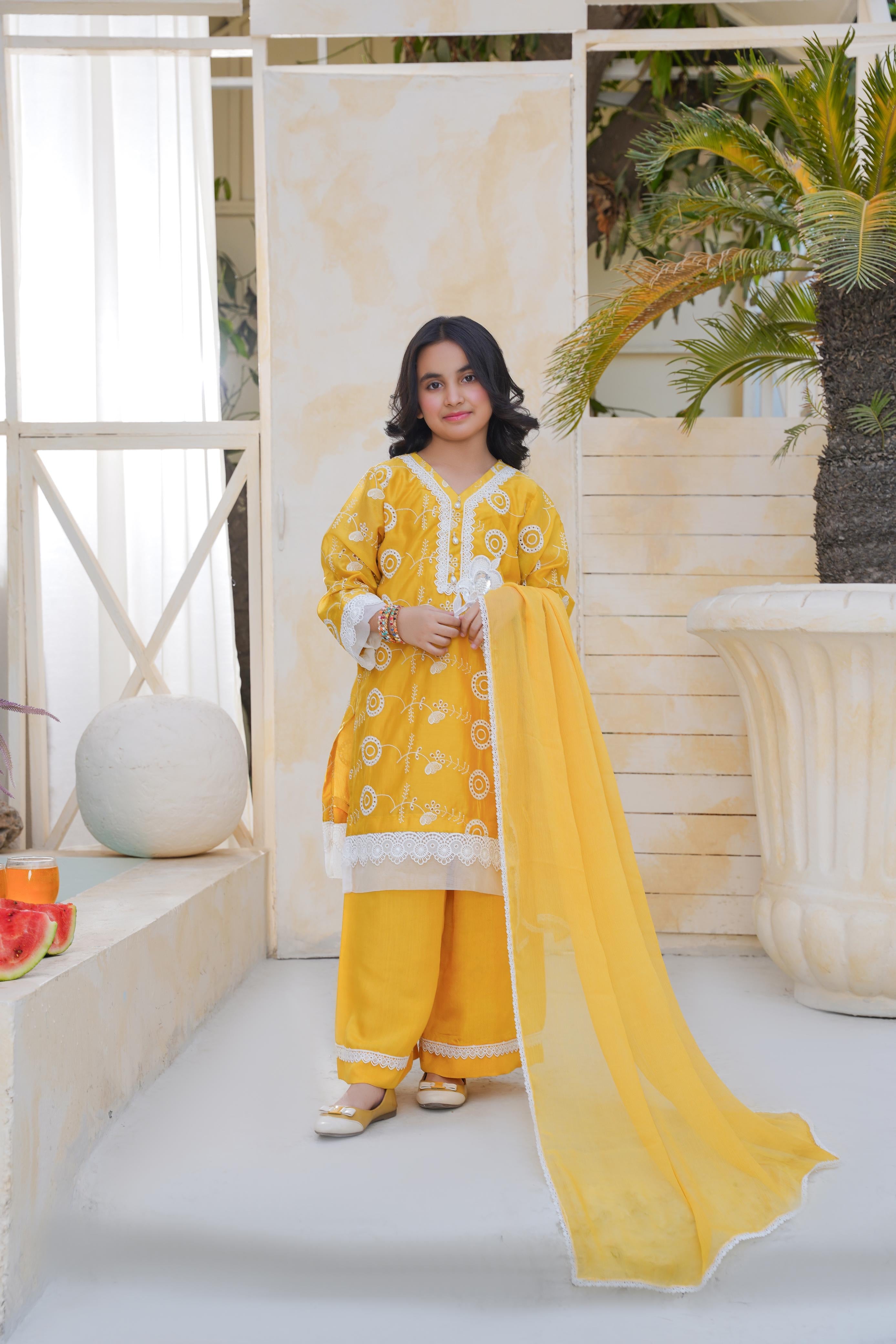 Mustured chikankari