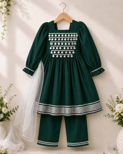 Emerald Coin-Work Festive Suit