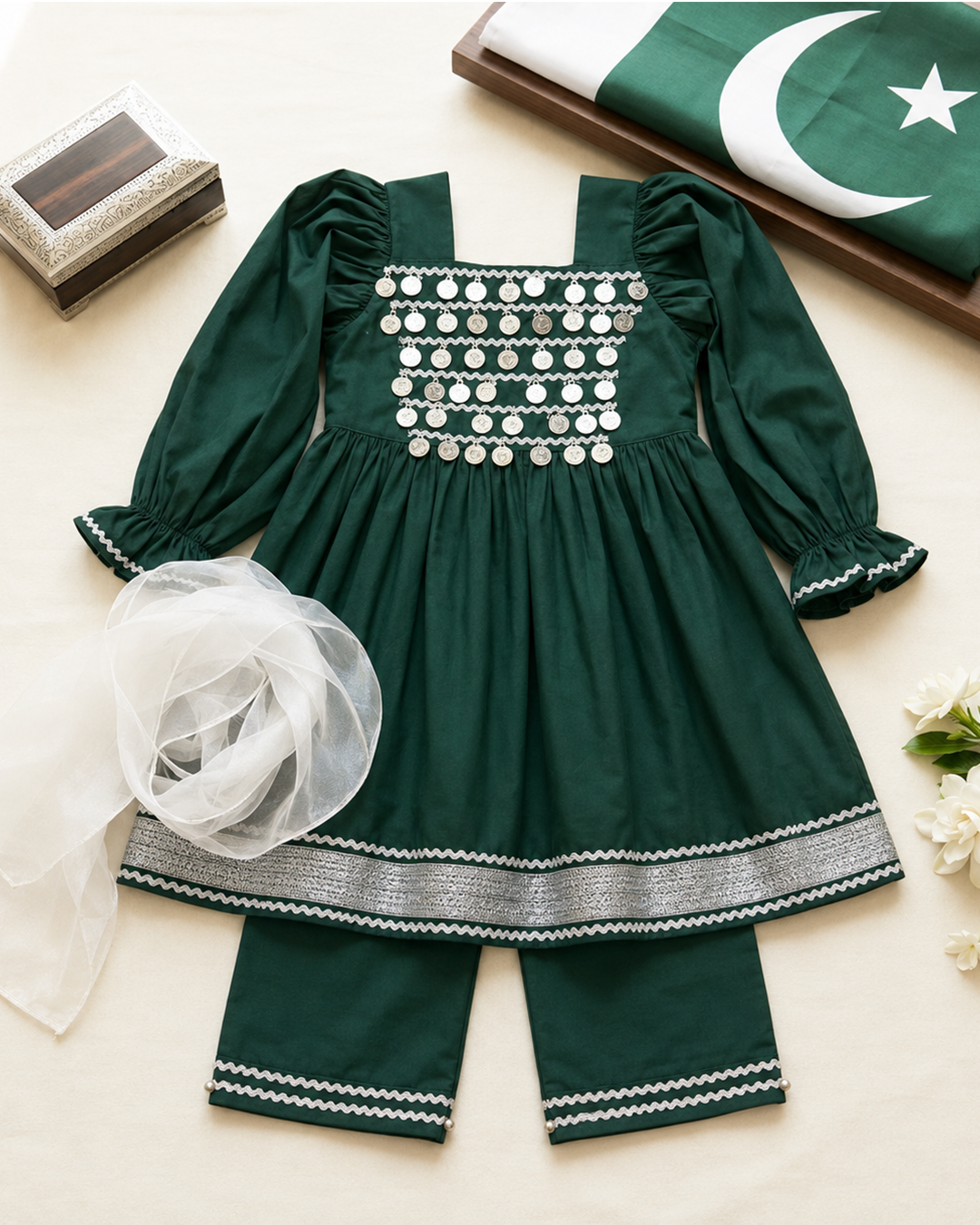Emerald Coin-Work Festive Suit