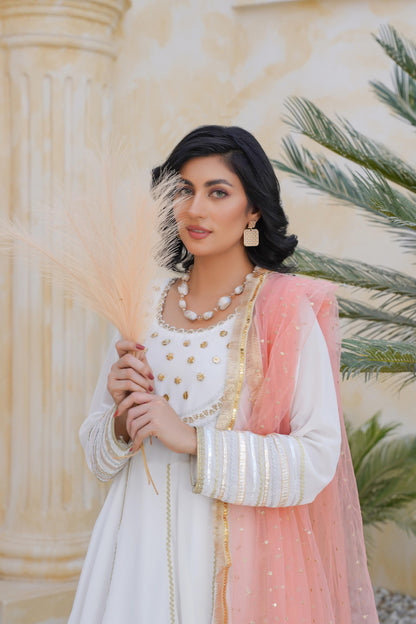 White Anarkali frock