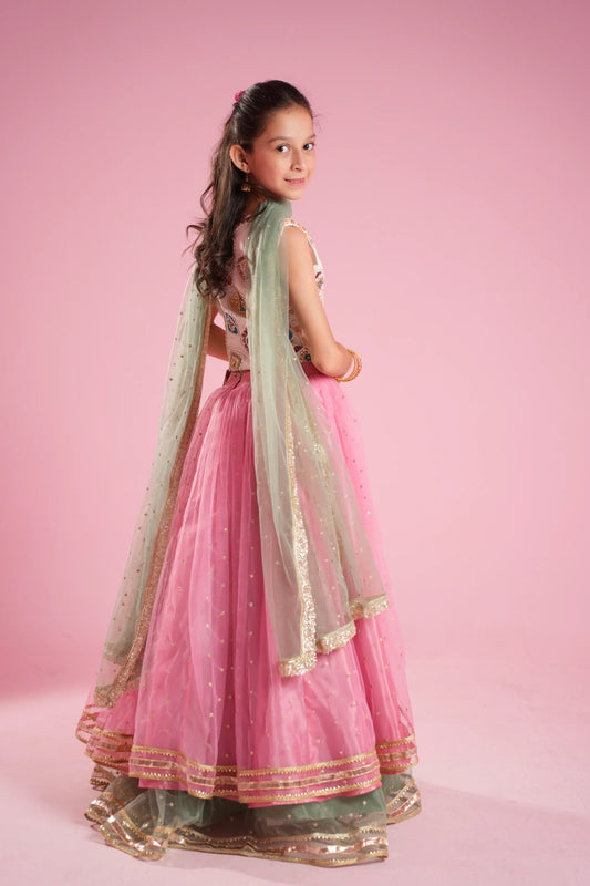 Pink & Sage Embroidered Layered Dress
