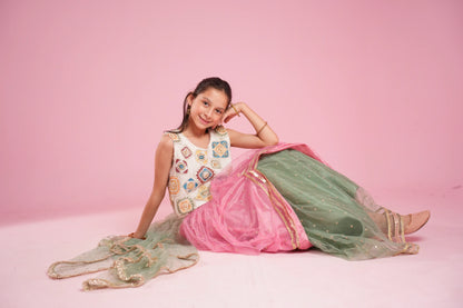 Pink & Sage Embroidered Layered Dress