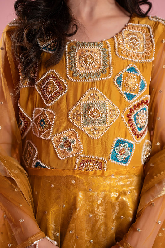 Golden Embroidered Festive Dress