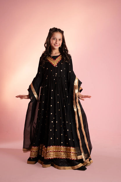 Black & Gold Embroidered Festive Gown