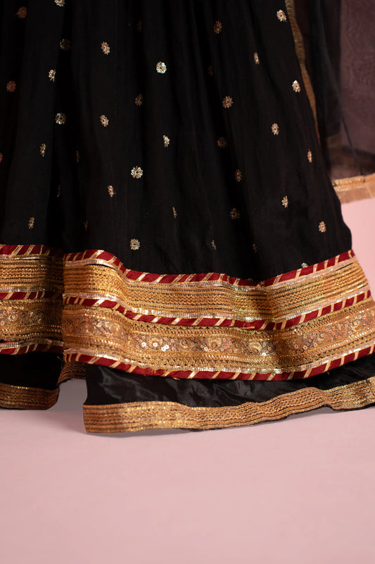 Black & Gold Embroidered Festive Gown