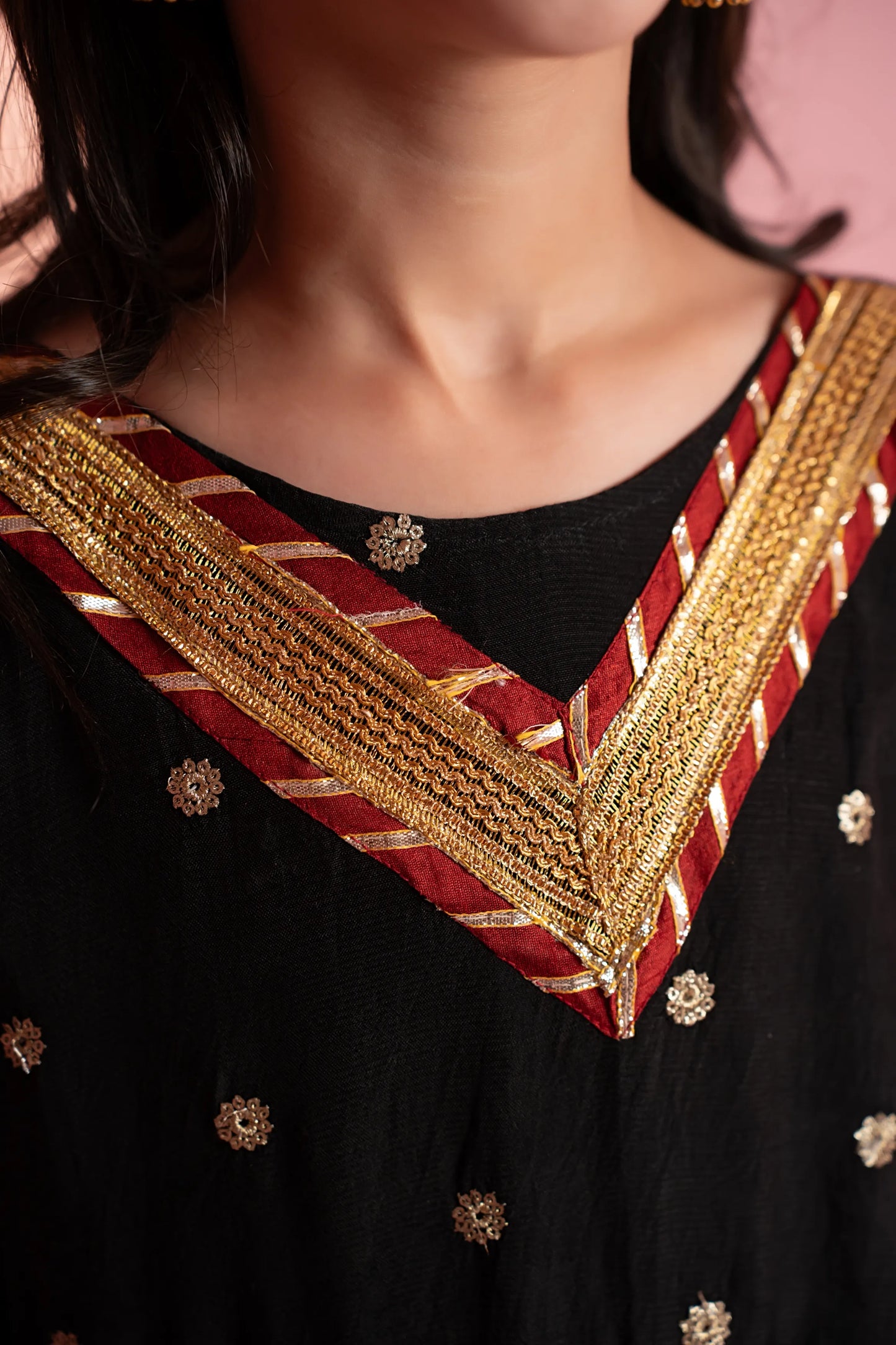 Black & Gold Embroidered Festive Gown