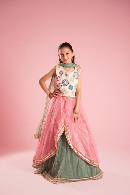 Pink & Sage Embroidered Layered Dress