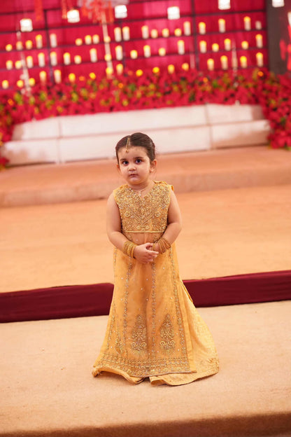 Royal Mustard Handcrafted Embroidered Lehenga Set for Girls