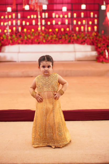 Royal Mustard Handcrafted Embroidered Lehenga Set for Girls