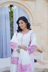 Elegant chikankari Lawn 3-Piece Suit With Chiffon Dupatta