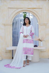 Elegant chikankari Lawn 3-Piece Suit With Chiffon Dupatta