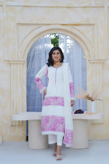 Elegant chikankari Lawn 3-Piece Suit With Chiffon Dupatta